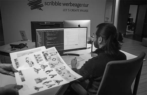 Umsetzung am Bildschirm im Scribble-Büro