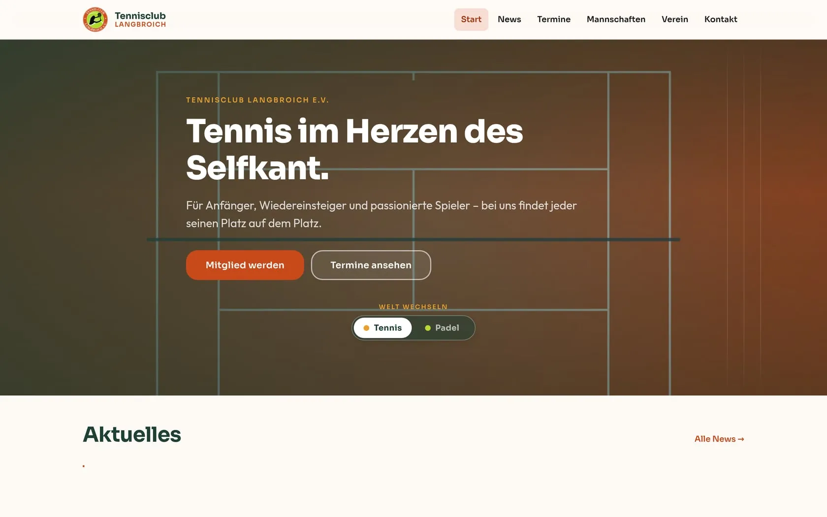 Von Scribble gebaute Website des TC Langbroich